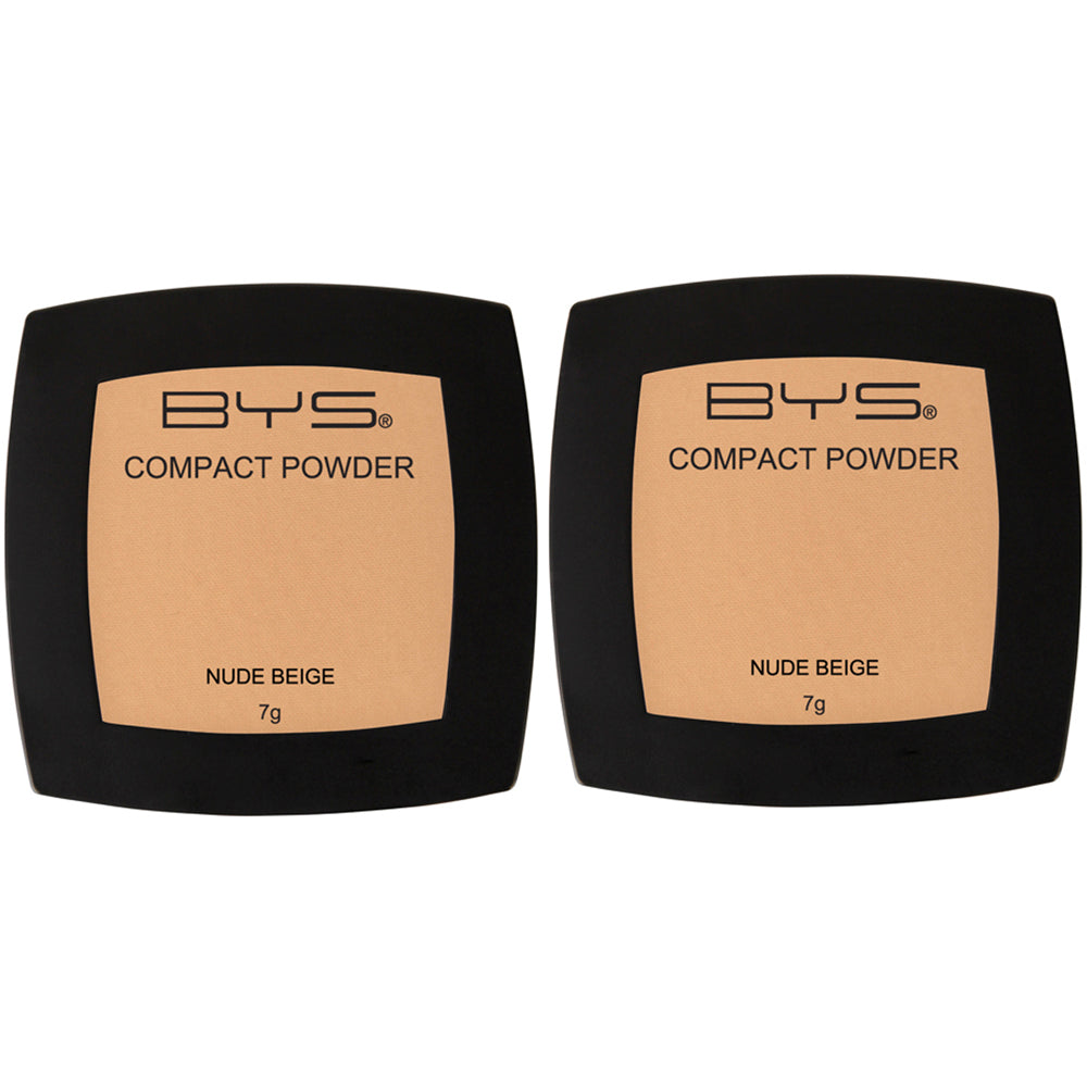 BYS Compact 7g Powder Face Makeup Women Cosmetics Light Coverage Nude Beige (2 Pack)