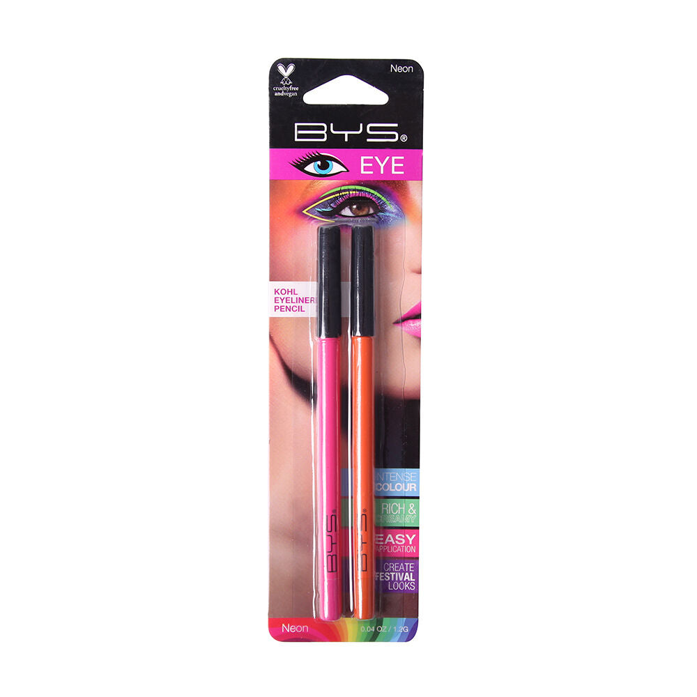 BYS 2pc BYS 1.2g Neon Eyeliner Pencil Duo Cosmetics Women Makeup Pink/Orange (3 Pack)
