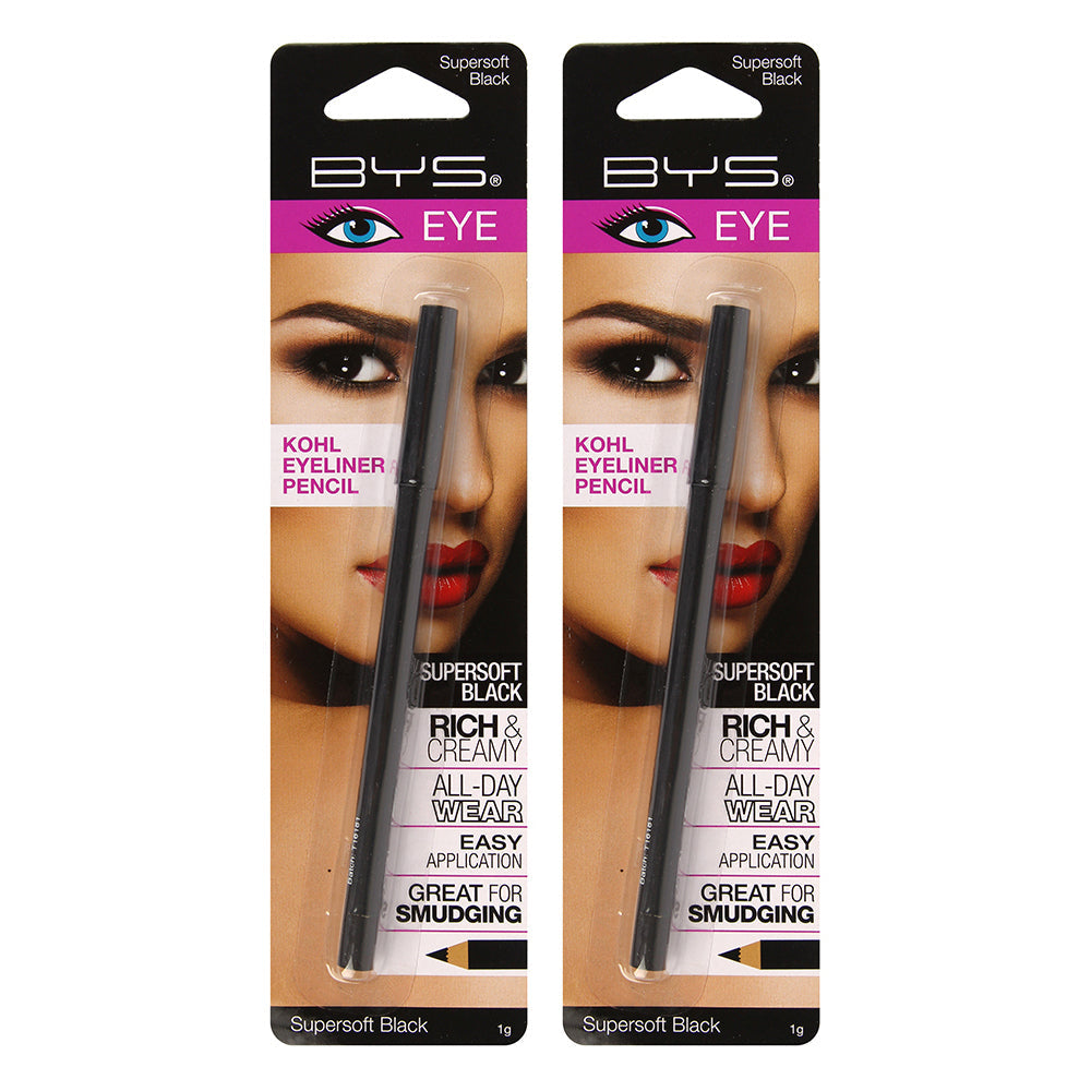 BYS Kohl Eyeliner Pencil Eye Cosmetics Beauty Makeup All Day Wear Black 1g (2 Pack)