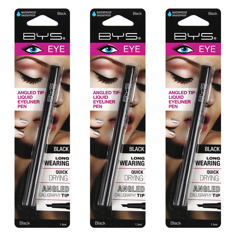 BYS 1.5ml Angled Tip Liquid Eyeliner Pen Quick Dry Waterproof Tip Black (3 Pack)
