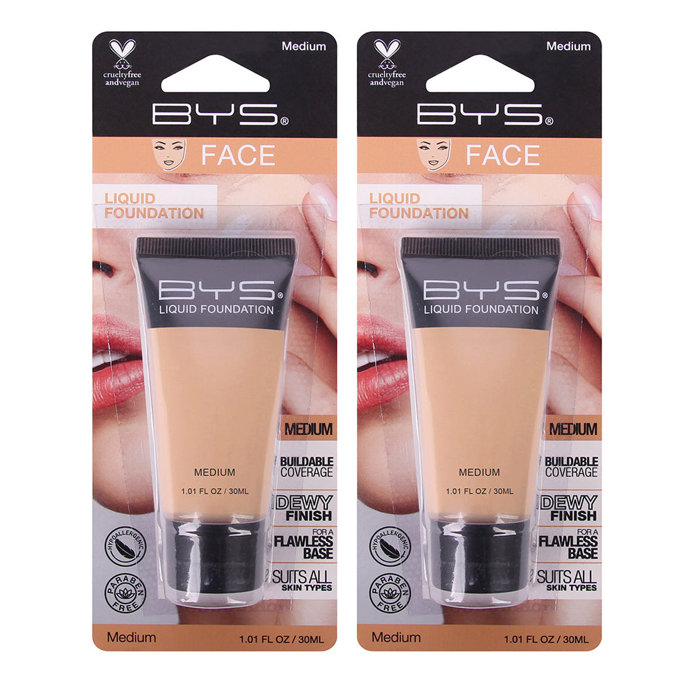 BYS 30ml Tube Liquid Foundation Makeup Cosmetics Buildable Coverage Medium (2 Pack)