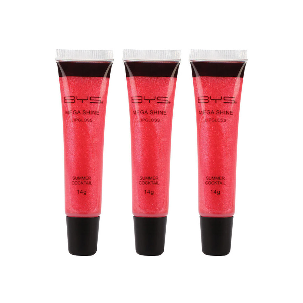 BYS Mega Shine Lipgloss Moisturiser Balm Cosmetic Makeup Summer Cocktail Red (3 Pack)