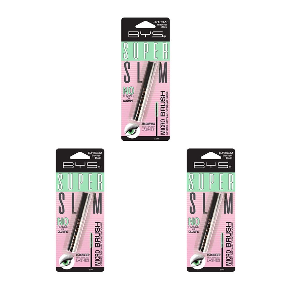 BYS Super Slim Mascara Beauty Eyelash Cosmetic Makeup Blackest Black 2.5ml (3 Pack)
