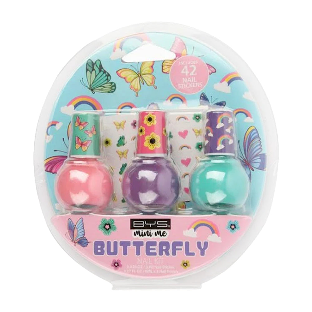 BYS Mini Me Kids Nail Polish Colour Enamel & Sticker Kit/Set Butterfly 3y+ (3 Pieces)