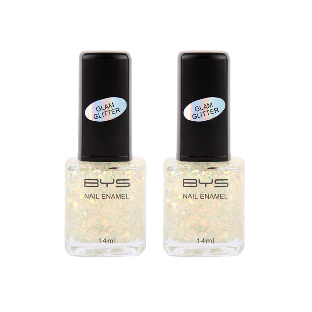 BYS 14ml Nail Polish Glam Glitter Prism Lights White (2 Pack)