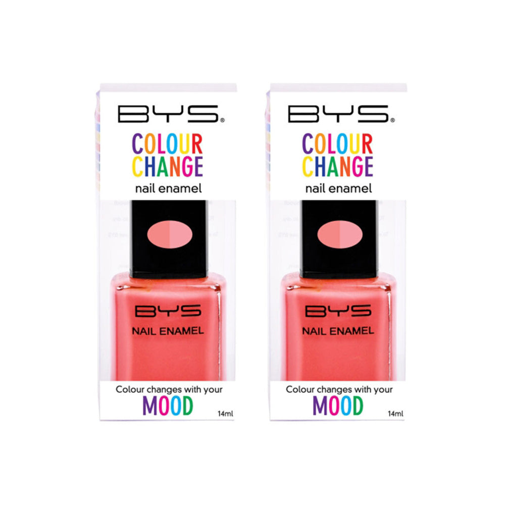 BYS Colour Change Salmon Nail Polish Enamel Lacquer Quick Drying 14ml Pink (2 Pack)