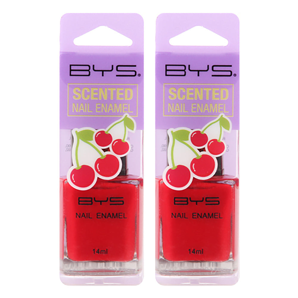 BYS Scented Cherry Nail Polish Enamel Lacquer Gloss Lasting Quick Dry Red (2 Pack)