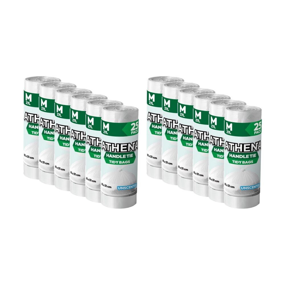 Athena 25PK Athena Unscented Garbage Tidy Bags w/ Handle Tie White 27L 65x51cm (12 Pack)