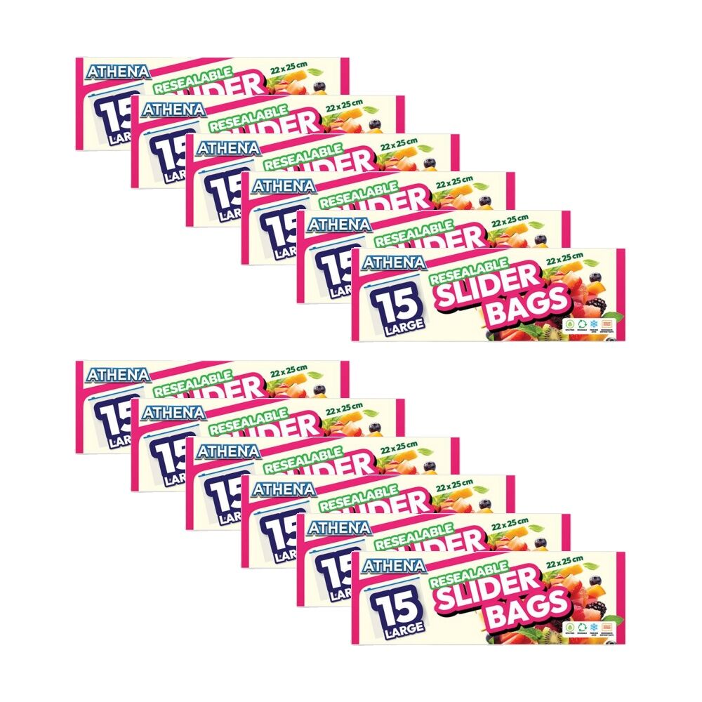 Athena 15PK Athena Resealable Slide Lock Food Storage Slider Bags 22x25cm (12 Pack)