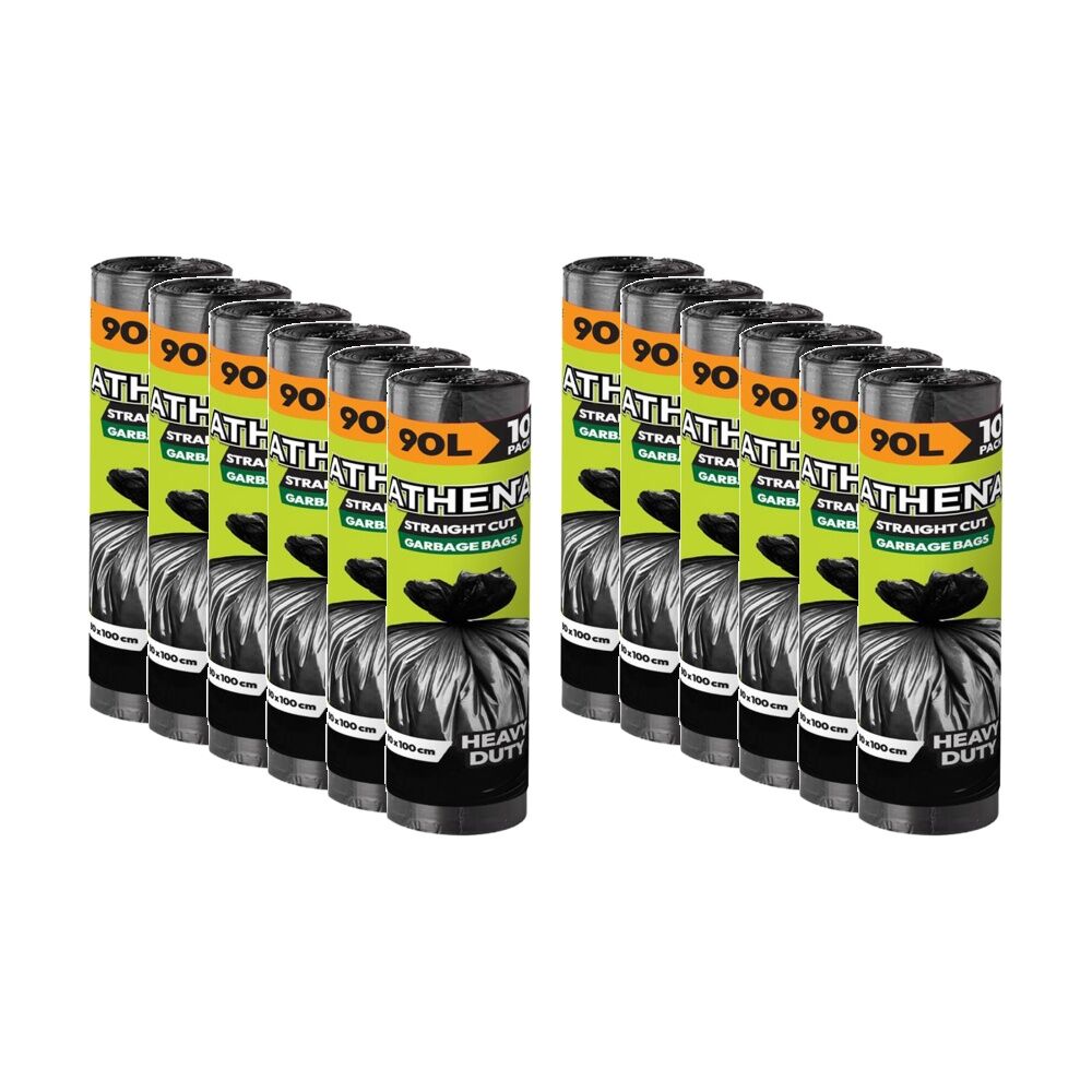 Athena 10PK Athena Straight Cut Heavy Duty Garbage Bags Black 90L 80x100cm (12 Pack)