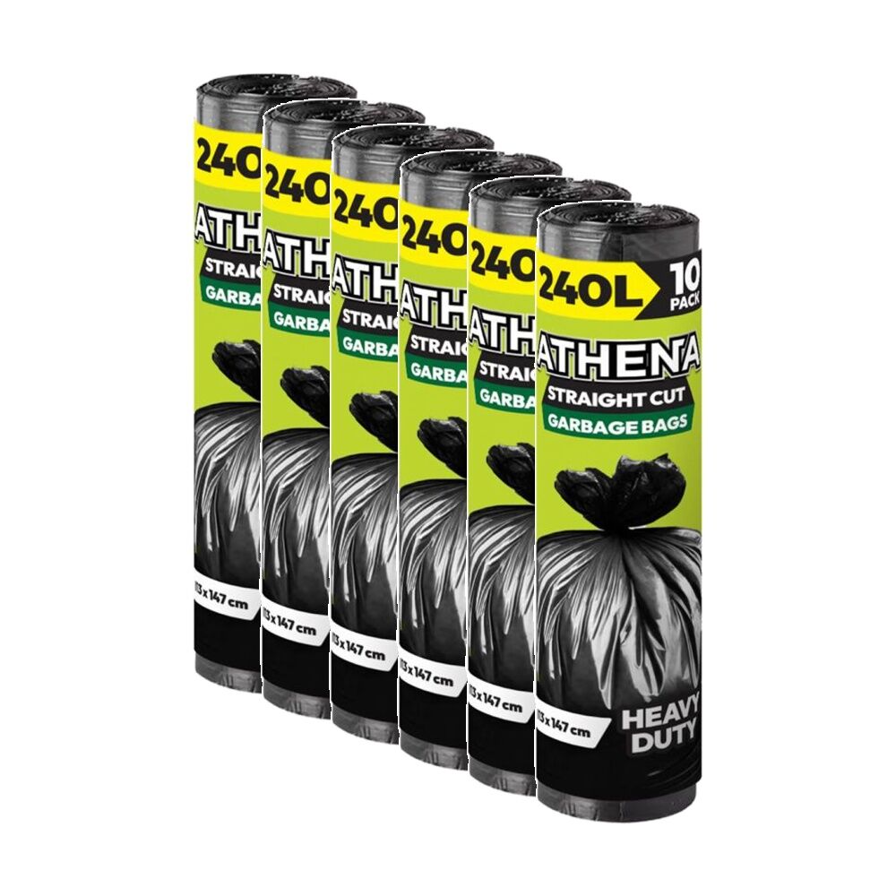 Athena 10PK Athena Straight Cut Heavy Duty Garbage Bags Black 240L 113x147cm (6 Pack)