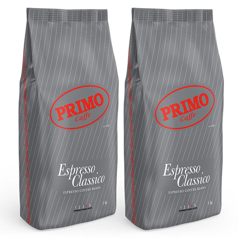Primo Caffe Espresso Classico 1kg Coffee Beans Medium/Dark Roast Ints 4 Drink (2 Pack)