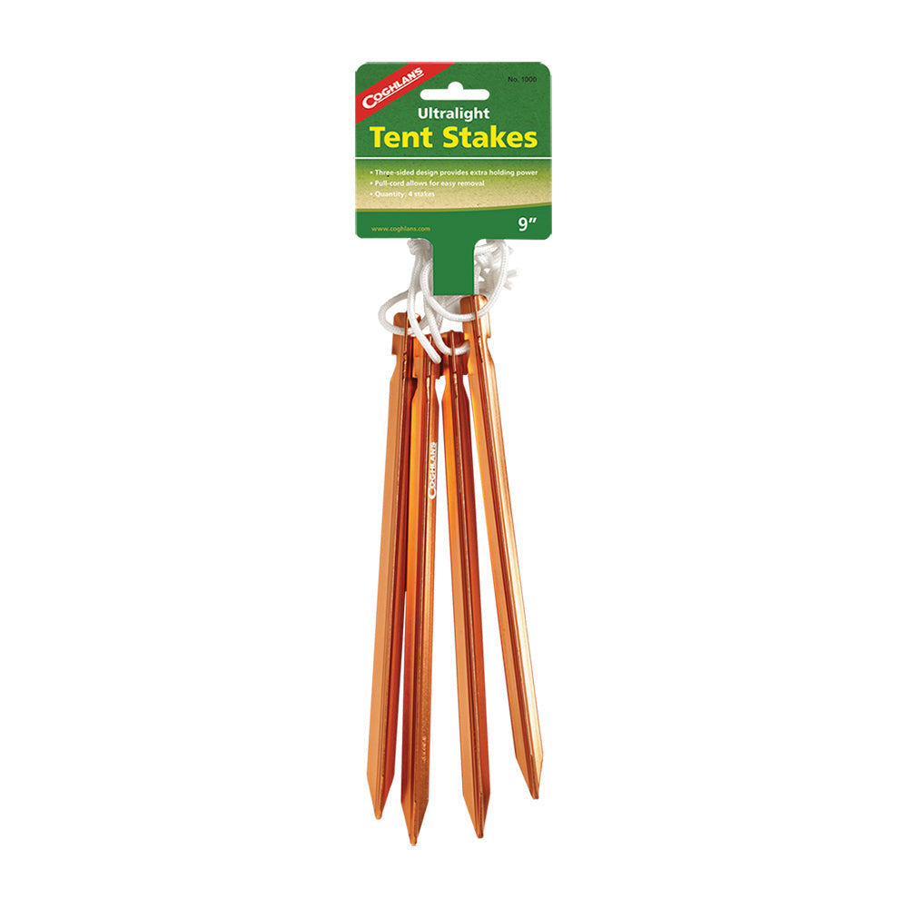 Coghlans 23cm Ultralight Aluminium Tent Stakes Camping/Hiking Outdoor Orange (4 Pieces)