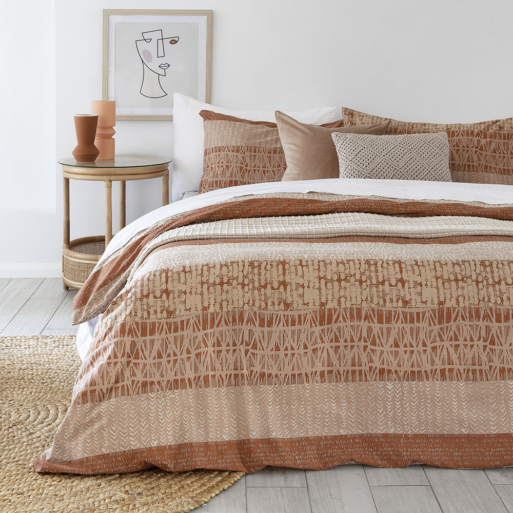 Bambury Bed Darlington Terracotta Quilt Cover Set Woven Home Bedding — Queen