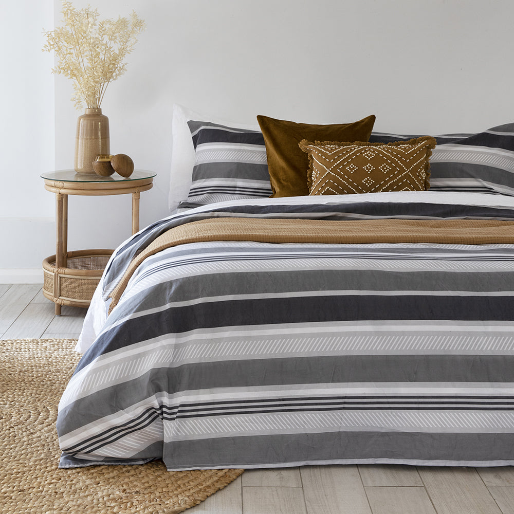 Bambury Queen Bed Indiana Grey Quilt Cover Set Soft Touch Woven Home Bedding