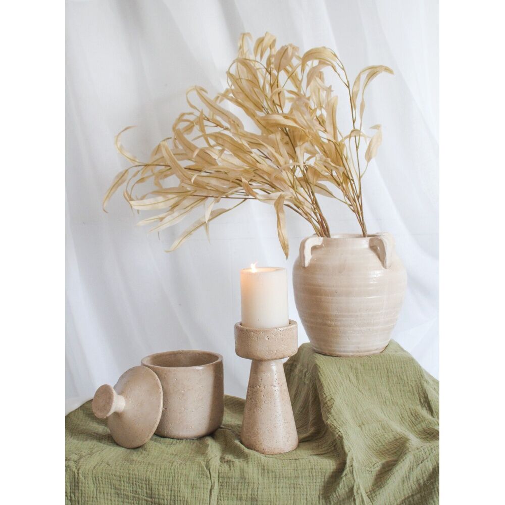 LVD Cement Urn Vase Home/Room Minimalist Tabletop Decor 21.5cm Beige Latsi — image 2