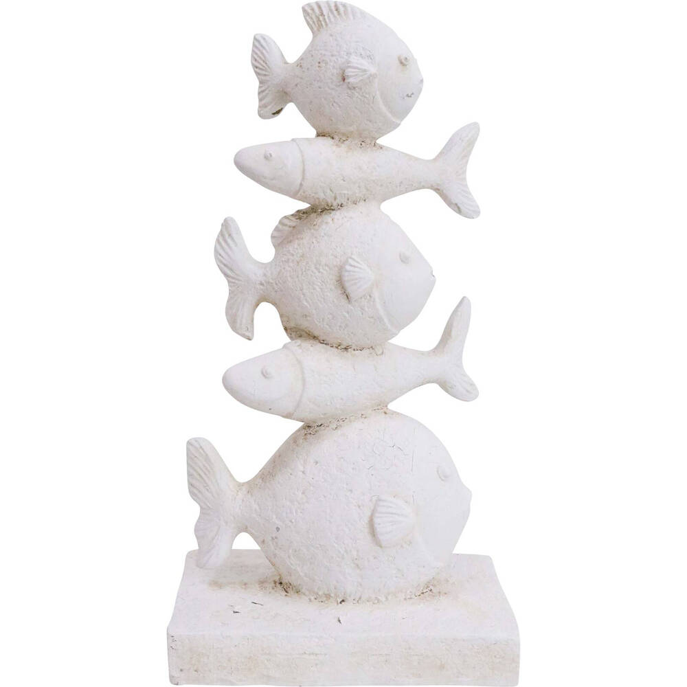 LVD Polyresin Rustic Fish Stack Sculpture Home/Room Table Decor 14x26cm White