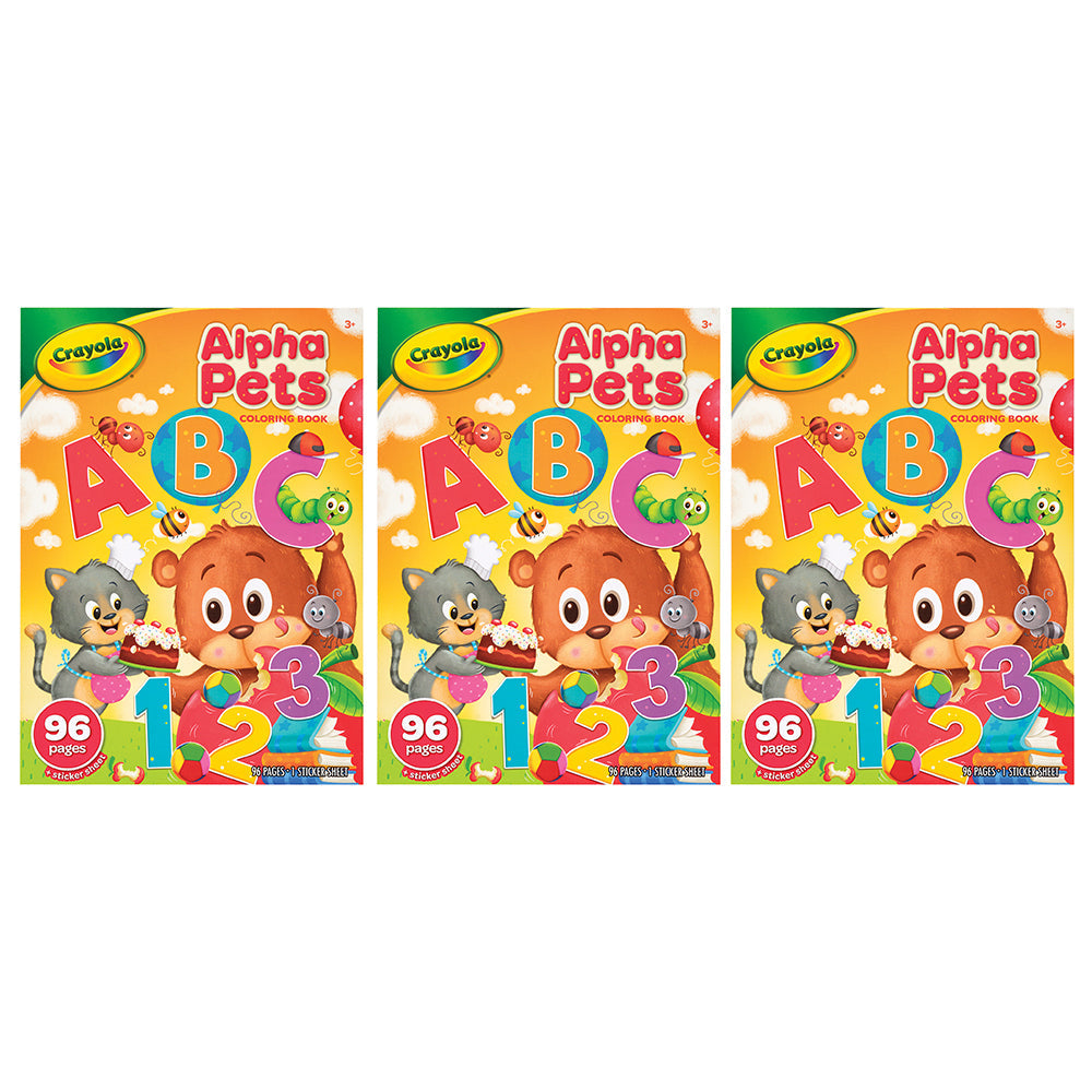 Crayola Childrens Creative Art/Draw 96 Page Alpha Pets Coloring Book 36m+ (3 Pack)