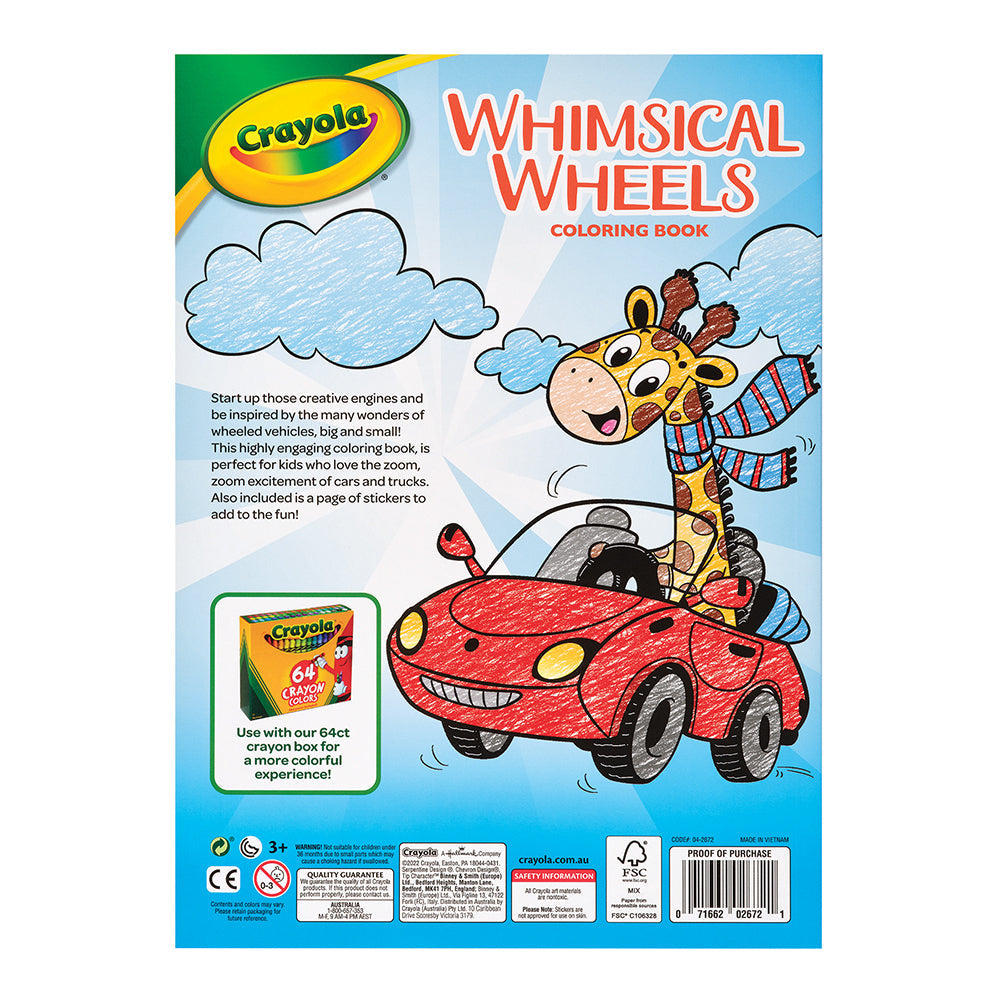 Crayola Kids/Childrens Creative 96 Page Whimsical Wheels Art Coloring Book 36m+ — image 2