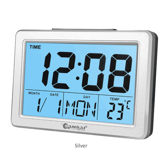 Sansai LCD Digital Alarm Clock Date/Temp Blue Backlight 12/24Hr Assorted 13.8cm — image 3