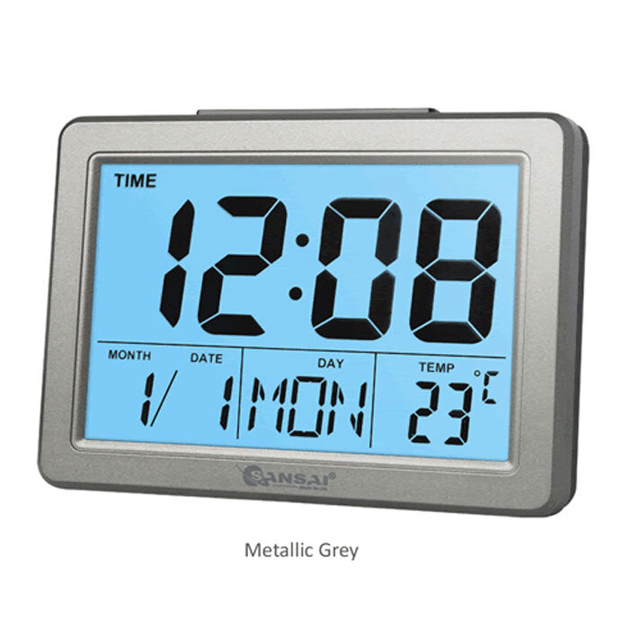 Sansai LCD Digital Alarm Clock Date/Temp Blue Backlight 12/24Hr Assorted 13.8cm — image 4