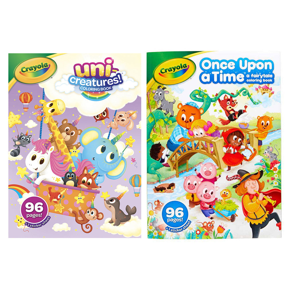 Crayola 96pg Fairytales & 96pg Uni-Creatures Kids Colouring Book Set w/Sticker