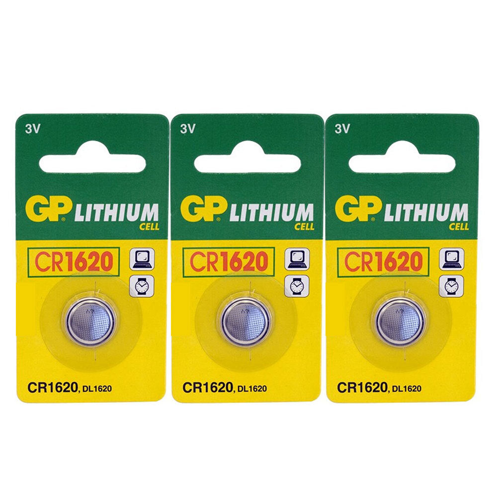 GP 75MAH 3V DL1620/CR1620 Lithium Battery Button Cell/Coin f/ Small Devices (3 Pieces)