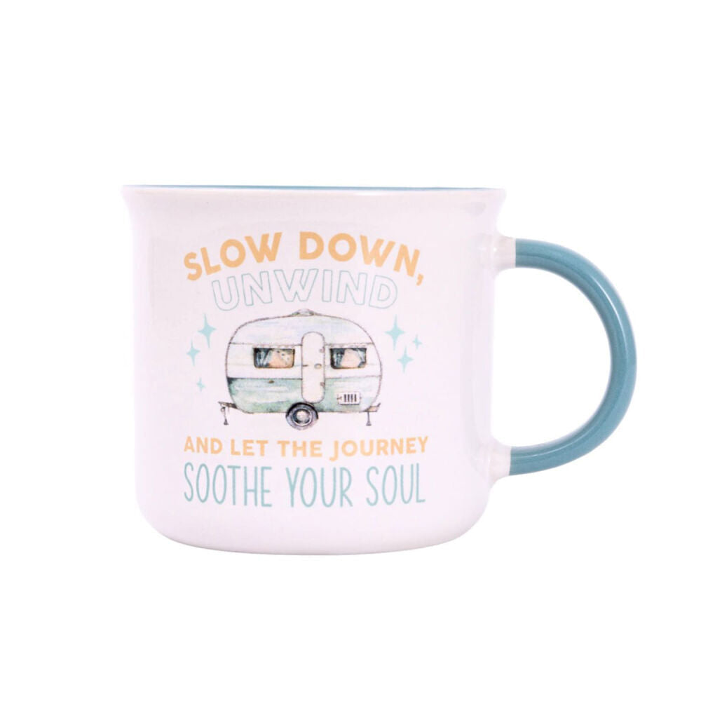 Splosh Caravan Slow Down Ceramic Coffee Mug 390ml/10cm Camping Cup White (2 Pack) — image 2