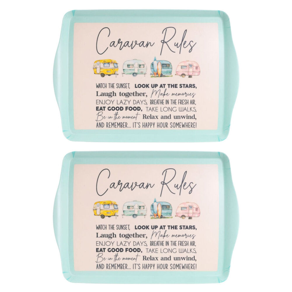 Splosh Caravan Bamboo Melamine Camping Serving Tray 36x25cm Rectangle Blue (2 Pack)