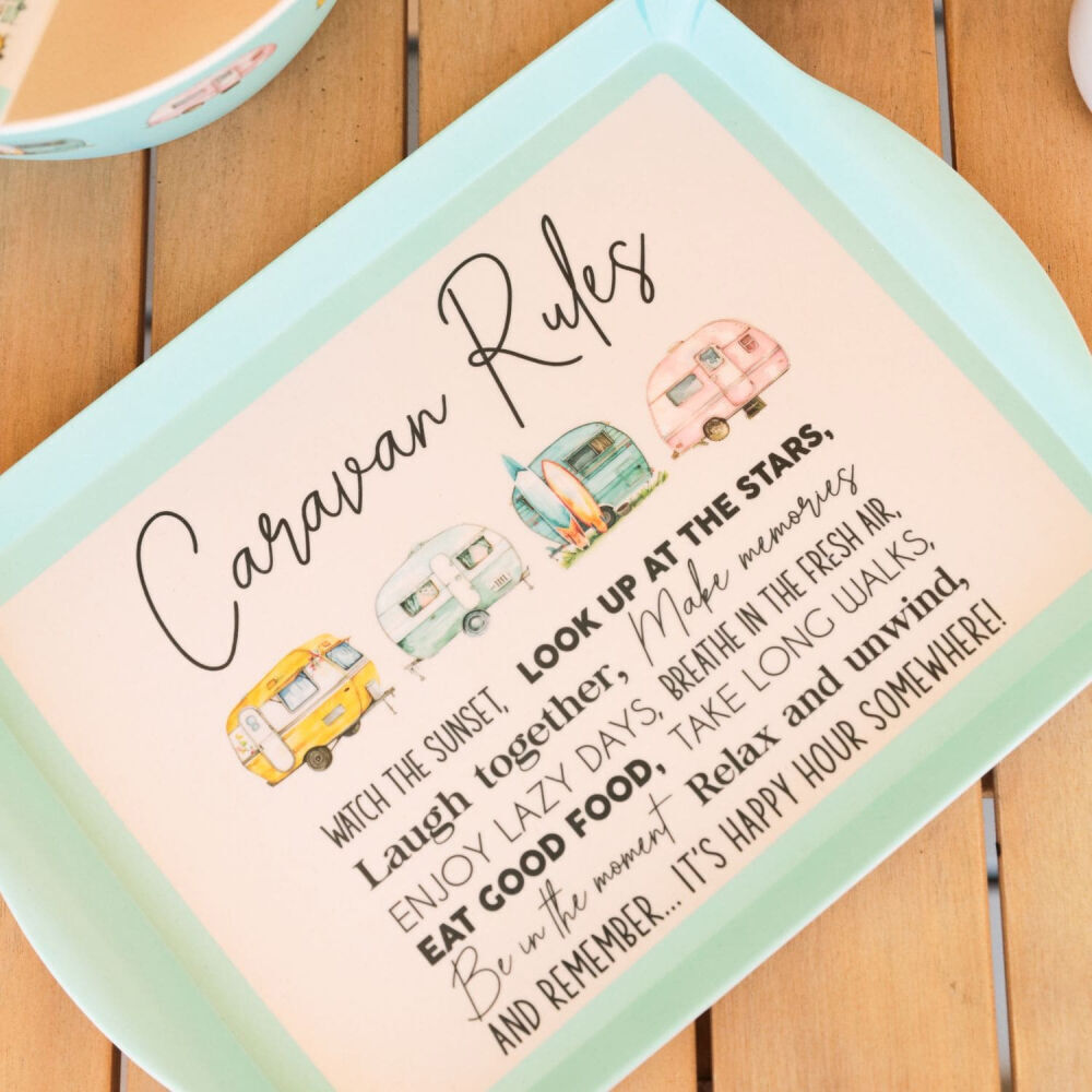 Splosh Caravan Bamboo Melamine Camping Serving Tray 36x25cm Rectangle Blue (2 Pack) — image 4