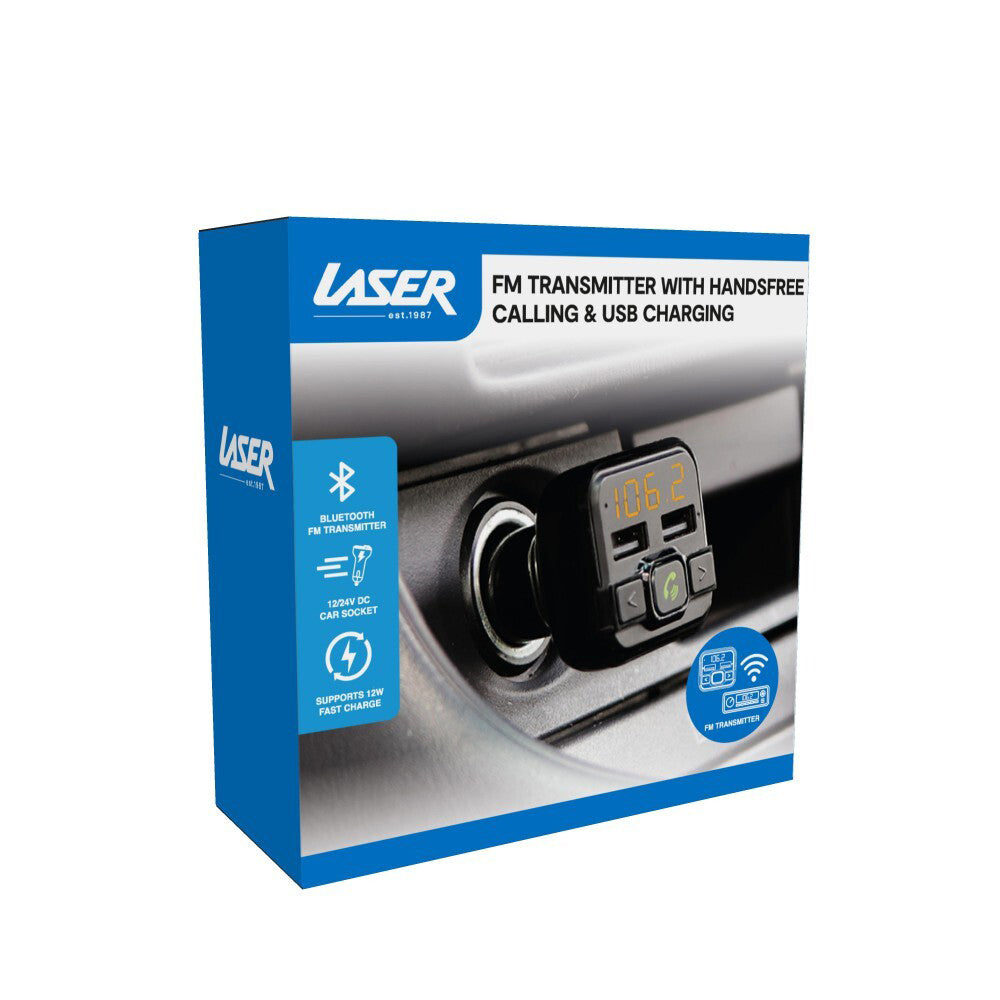 Laser 12V Car Charger Bluetooth to FM Transmitter w /Handsfree Calling/USB Black — image 4