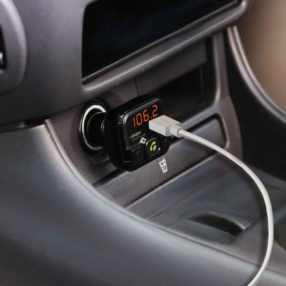 Laser 12V Car Charger Bluetooth to FM Transmitter w /Handsfree Calling/USB Black — image 3