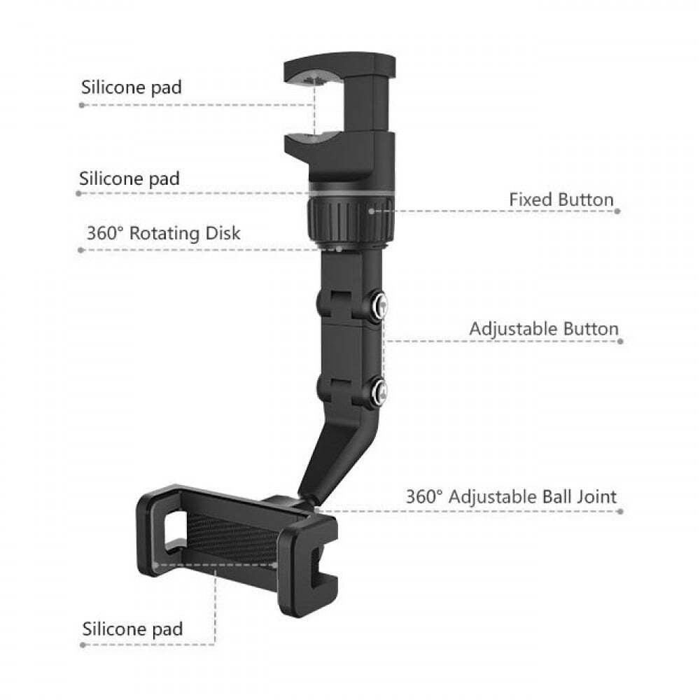Laser Adjustable Car/Truck Phone Holder Rear Vision Mirror Mount Storage Black — image 2
