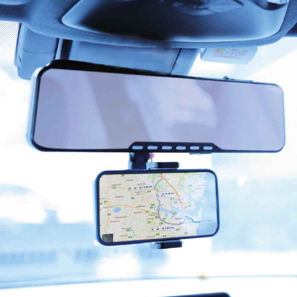 Laser Adjustable Car/Truck Phone Holder Rear Vision Mirror Mount Storage Black — image 3
