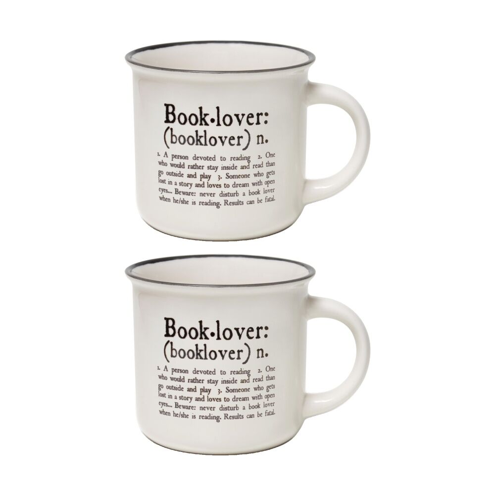 Legami Cup Puccino Bone China Mug Book Lover Printed Design 350ml Large Gift (2 Pack)