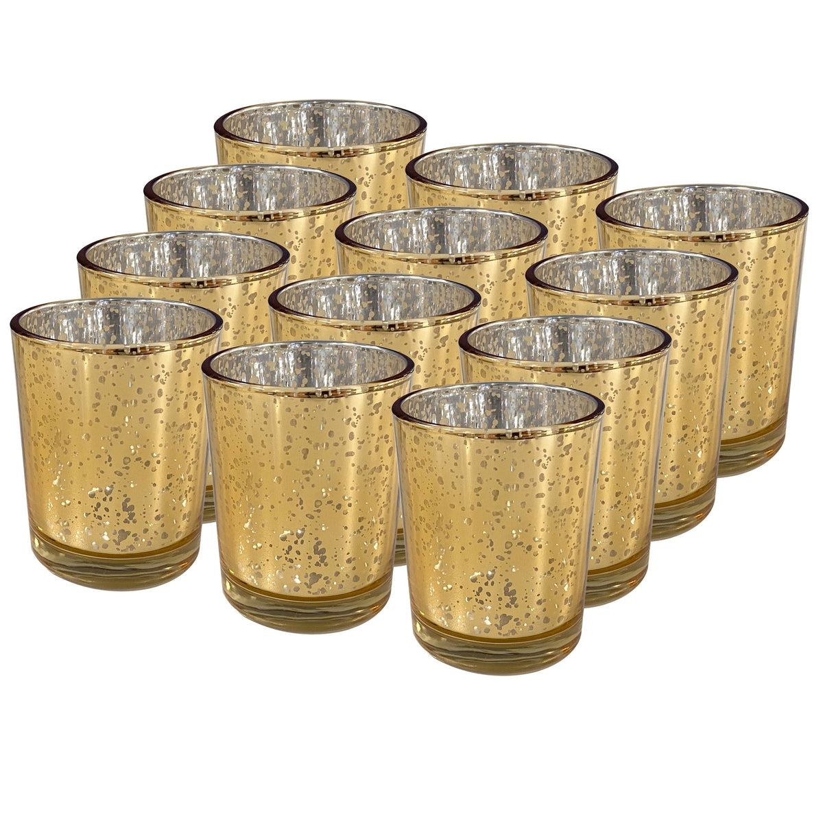 Unbranded Glass Tea Light Candle/Bomboniere Votive Round Holders Home Decor (12 Pieces) — Gold