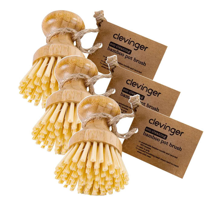 Clevinger 9cm Bamboo Eco Cleaning Kitchen Sink Dish/Bowl/Pot Scrub/Wash Brush (3 Pack)