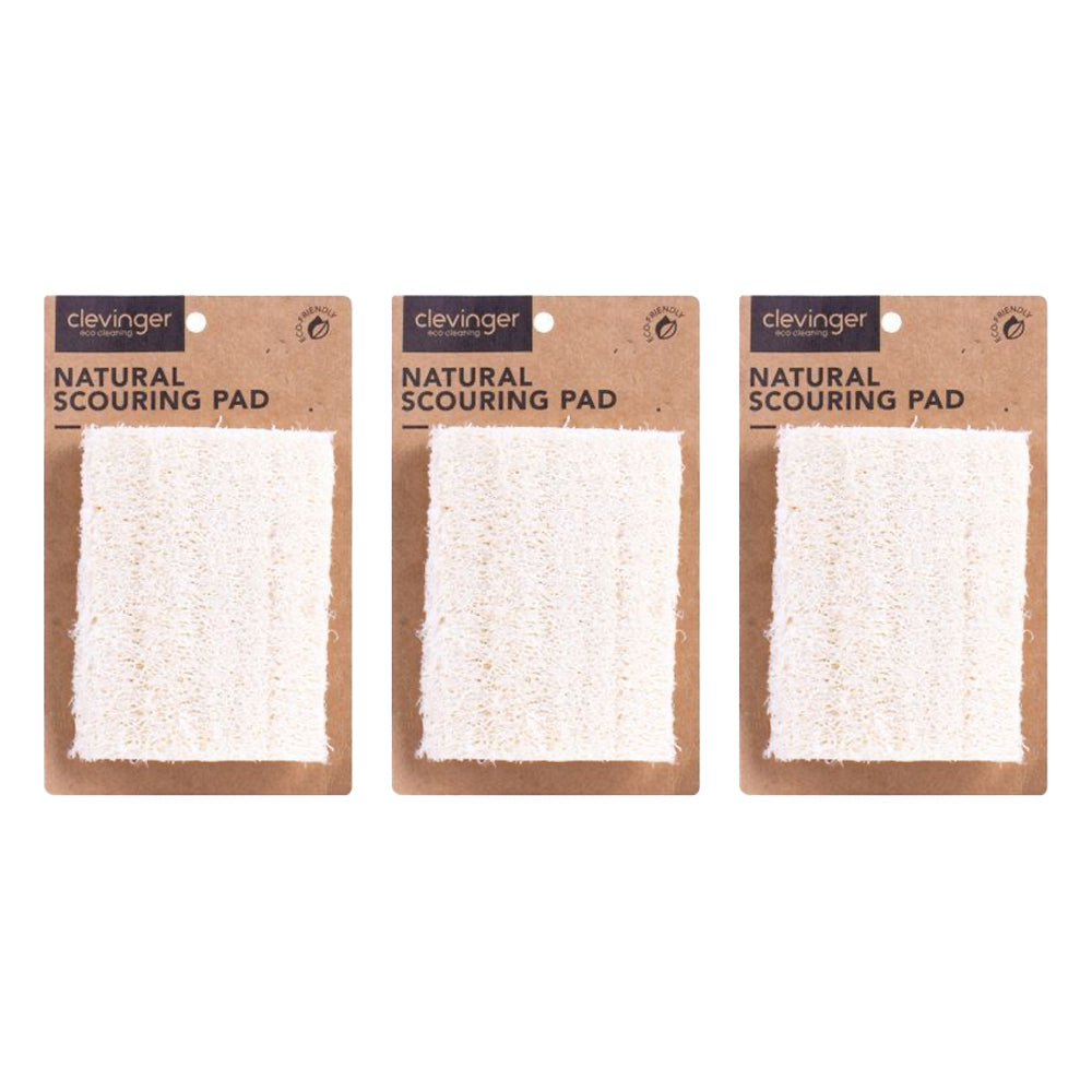 Clevinger Natural Vegan Loofah Scouring Household/Kitchen Cleaning Pad 10x7cm (3 Pack)