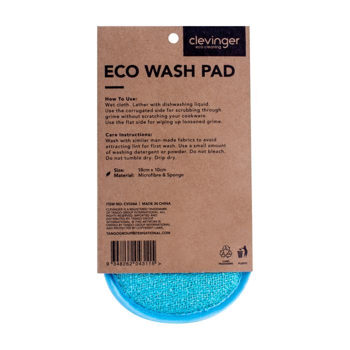 Clevinger Eco Wash Double Sided Non-Scratch Cleaning Pad 18x10cm Assorted (3 Pack)