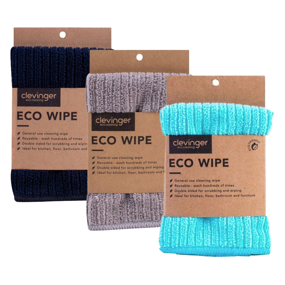 Clevinger Eco Wipe General Use Microfibre Cleaning Wipe 30x30cm Assorted (3 Pack)