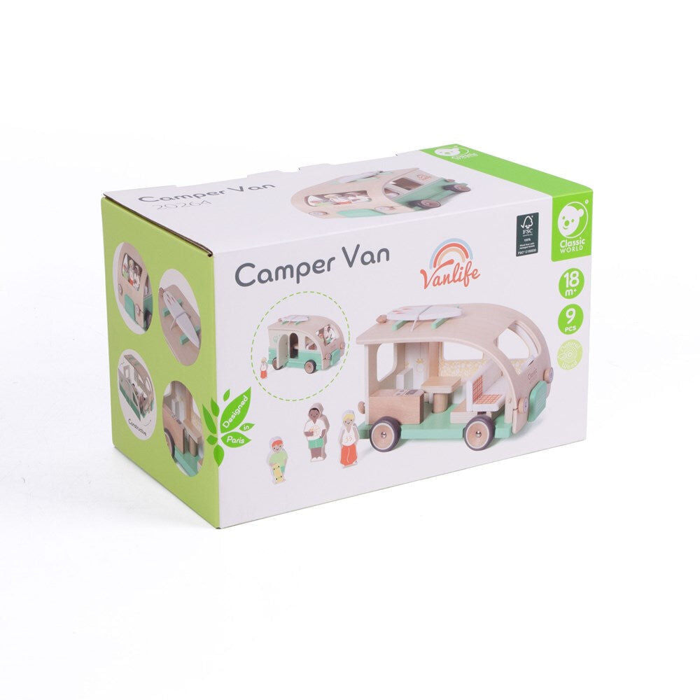 Classic World Children's Wooden Camper Van Playset 18M+ (9 Pieces)