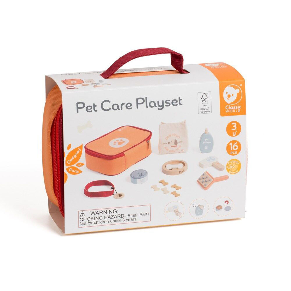 Classic World Children's Wooden Pet Care Playset 3Y+ Orange (16 Pieces)