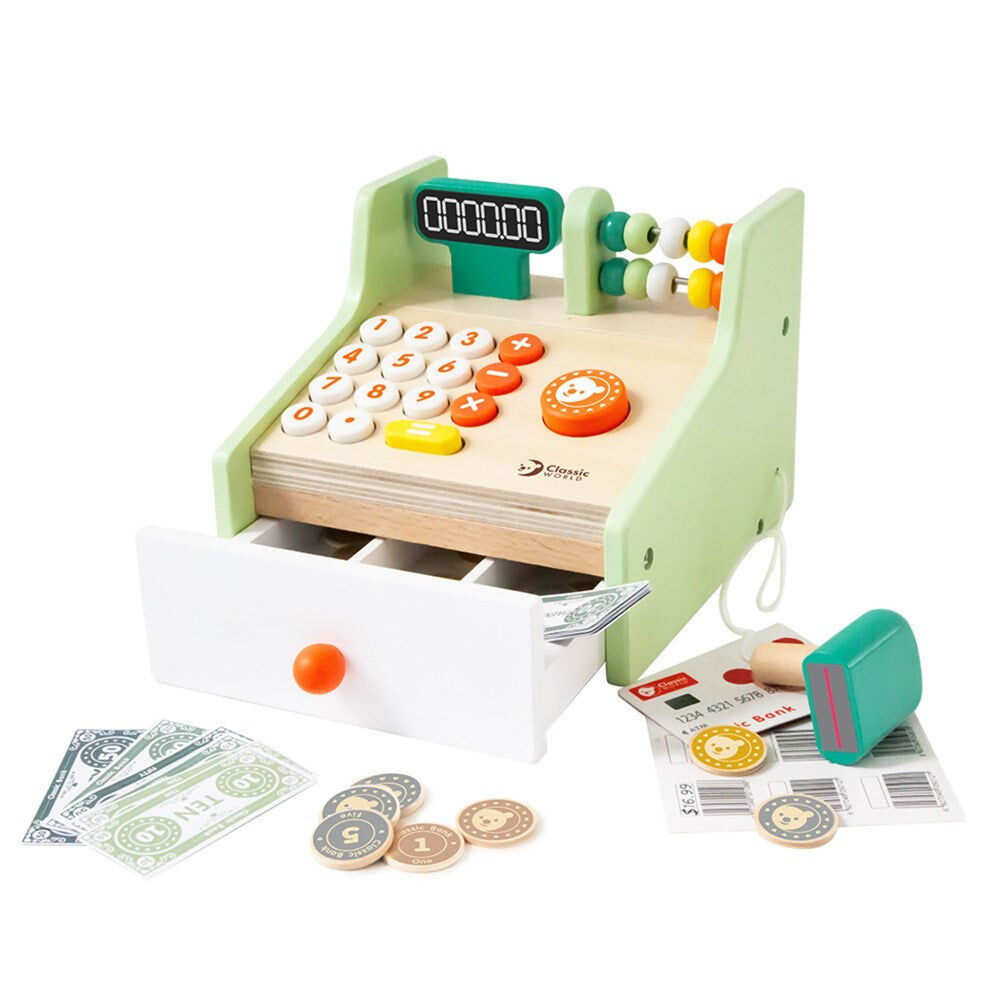 Classic World Childrens Wooden Pretend Play Cash Register 3Y+ (33 Pieces) — image 2