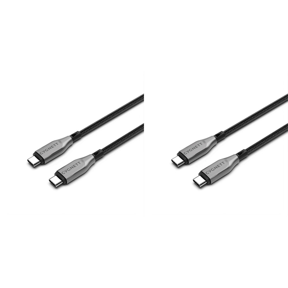 Cygnett Armoured USB-C to USB-C Charger & Data Sync Transfer Cable 1M Black (2 Pack)