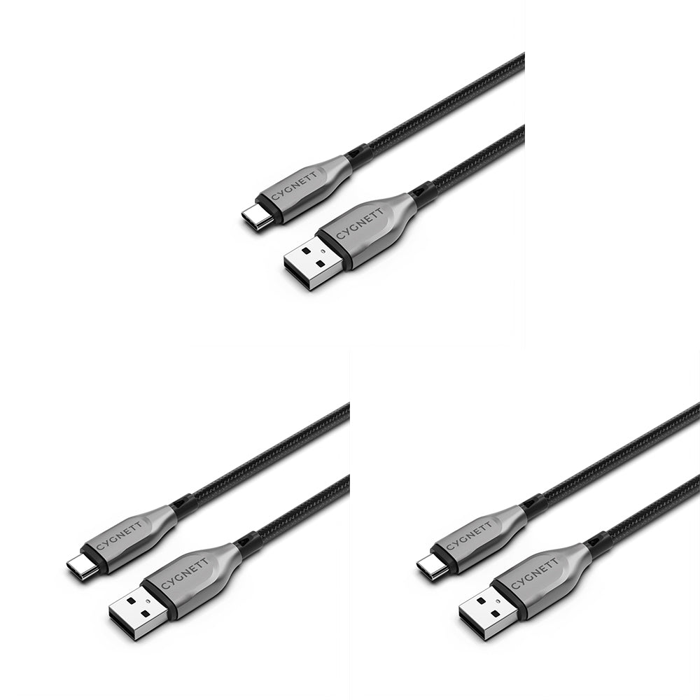 Cygnett Armoured USB-C to USB-A Charger & Data Sync Nylon Cable 50cm Black (3 Pack)