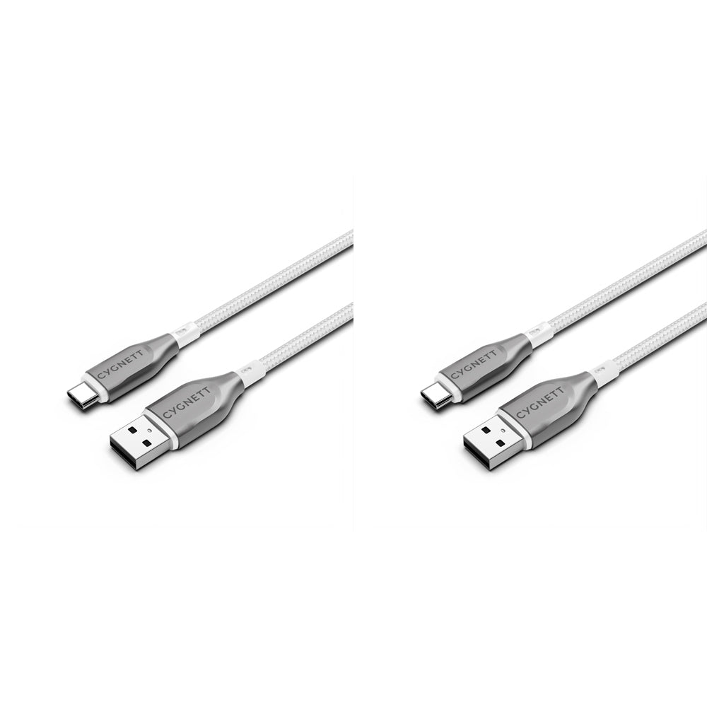 Cygnett Armoured USB-C to USB-A Charger & Data Sync Transfer Cable 2M White (2 Pack)