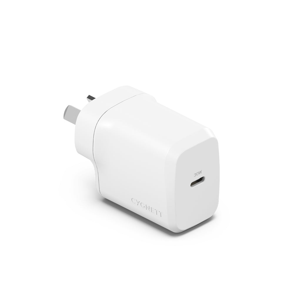 Cygnett PowerPlus 30W GaN USB-C Wall Samsung Fast Travel Charger Adapter White