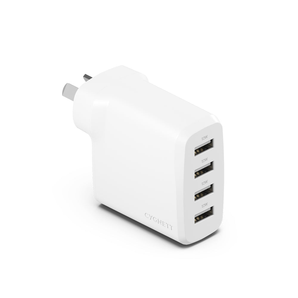Cygnett PowerPlus 24W USB-A Multi Port Wall Travel Charger iPhone Adapter White