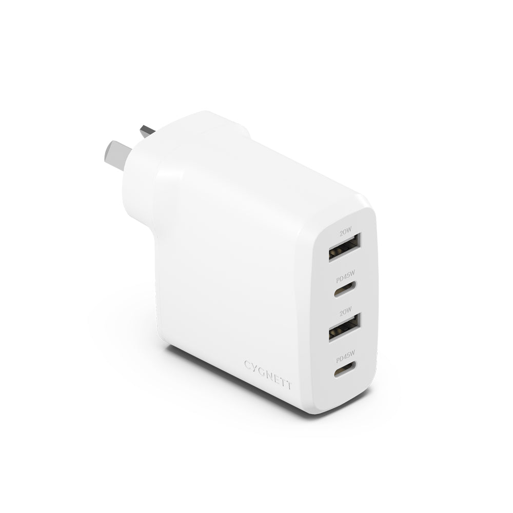 Cygnett PowerPlus 45W USB-C & USB-A Multi Port Wall Charger iPhone Android White