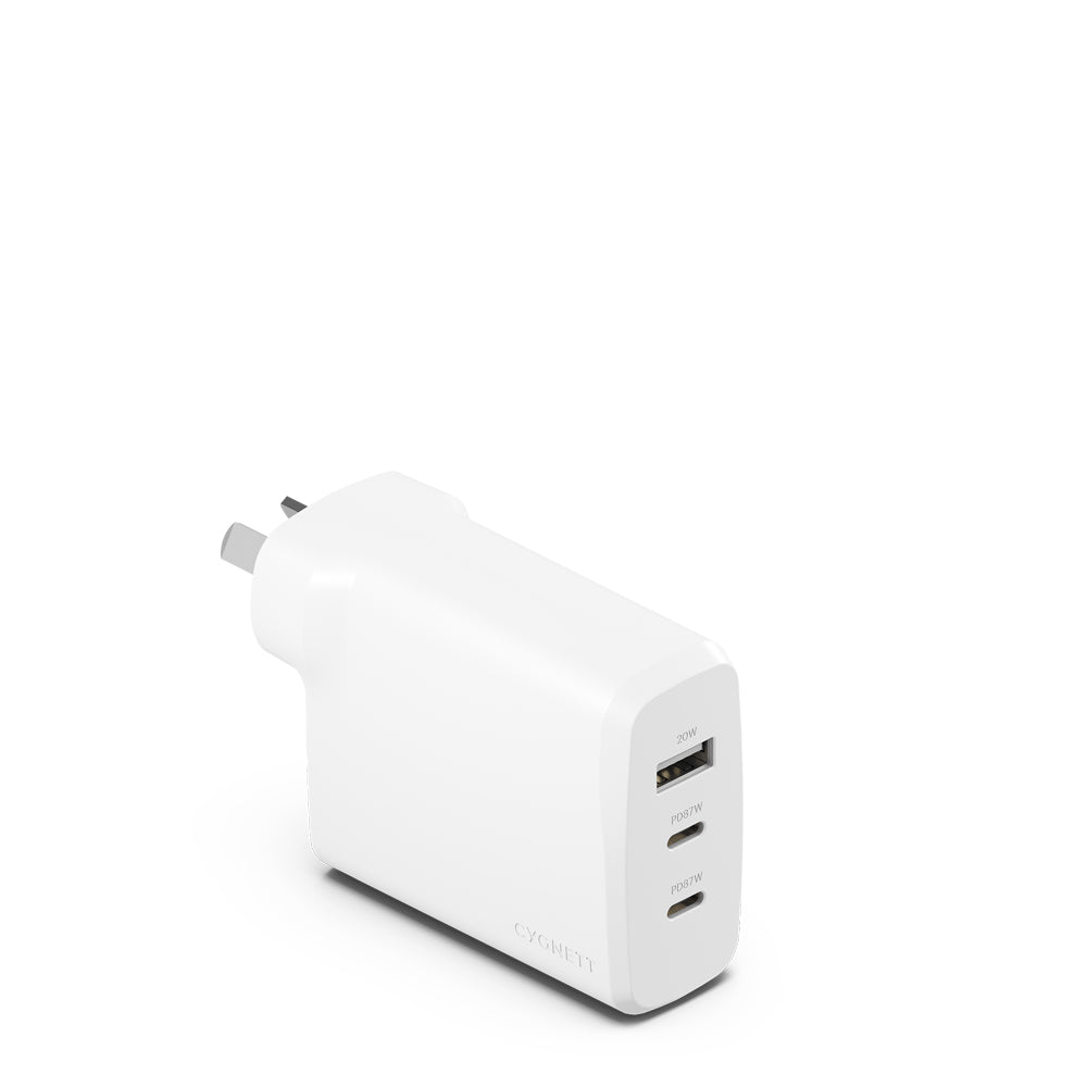 Cygnett PowerPlus 87W USB-C & USB-A Multiport Wall Travel Charger Adapter White